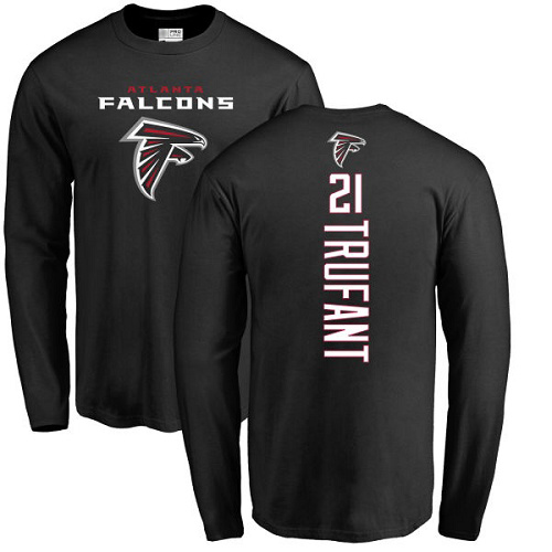 Atlanta Falcons Men Black Desmond Trufant Backer NFL Football #21 Long Sleeve T Shirt->nfl t-shirts->Sports Accessory